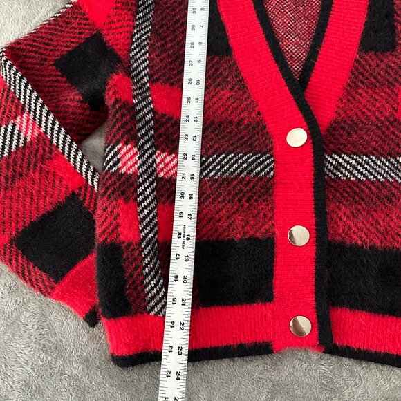 English Factory Red and Black Plaid Cardigan - Picture 5 of 6